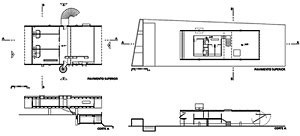 Figuras 23 e 24 – Paulo Mendes da Rocha, Casa Mário Masetti, 1968, planta e corte; Paulo Mendes da Rocha, Casa Marcelo Nitsche.1, 1973, planta e corte<br />Desenho de Ruth Verde Zein 