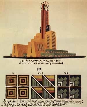 Projeto para o Farol de Colombo, Flávio de Carvalho, 1929. Fonte: “Concours pour L`election d´un Phare a la Memoire de Christophe Colomb“, L´Union Pan-Americaine, 1931, p. 94