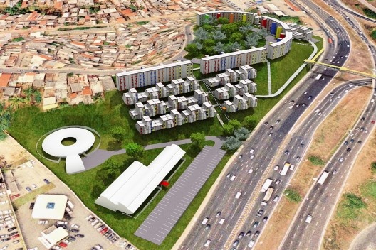 Projeto alternativo para o programa “Minha Casa, Minha Vida”, simulação em computação gráfica. Arquiteto João Filgueiras Lima, Lelé<br />Imagem divulgação 