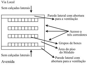 Esquema com idéia proposta através das falas e a partir das práticas de uso, para a forma e distribuição interna dos pontos de vendas e da circulação de pedestres nos módulos de um equipamento urbano no centro do Recife. <br />desenho Ana Maria da Costa  [Pesquisa direta]