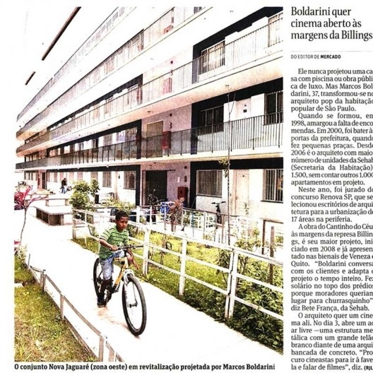 Artigo de Raul Juste Lores sobre projeto de reurbanização de favela, publicado no caderno Cotidiano do jornal Folha de S.Paulo<br />Imagem divulgação 