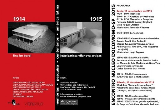 Folder do evento, Encontro Núcleo Docomomo-SP 2015<br />Imagem divulgação 