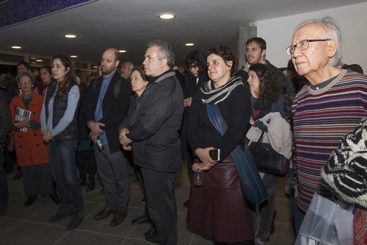 Raquel Rolnik, Silvana Romano, Felipe Contier, Lilian Dan Pian, Renato Dal Pian, Maira Rios, (atrás, Gustavo André Jorge Rodrigues e Isabela Carneiro) e Ruy Ohtake, festa de lançamento do livro “Abrahão Sanovicz, arquiteto”, IAB/SP, 22 ago. 2017<br />Foto Fabia Mercadante 