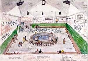 Lanchonete do SESC-Pompéia, São Paulo, 1984. Arquiteta Lina Bo Bardi com colaboração de Marcelo Ferraz e André Vainer [Arquivo do Instituto Lina Bo e P.M. Bardi]