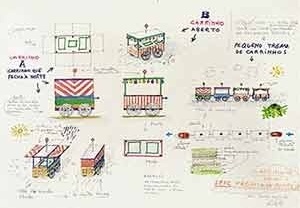Carrinho de balas y dulces, mobiliário de Lina Bo Bardi, SESC Pompéia, 1985