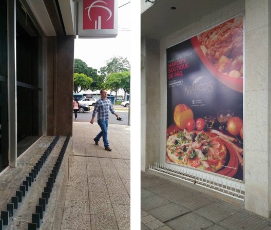 À esquerda, estrutura metálica instalada em janela; à direita, estrutura metálica instalada embaixo de marquise, Maringá PR<br />Foto Vinícius de Moraes Ribeiro 