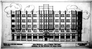 Figura 08 - Elevação para a rua César Bierrenbach do anteprojeto para o edifício Sant’Anna<br />Foto Caio Ferreira  [Arquivo Pessoal da H. N. Segurado]
