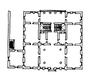 Planta baixa do Palazzo Antonini, em Udine, de Palladio.  [Manfred Wundran et ali, Palladio.]