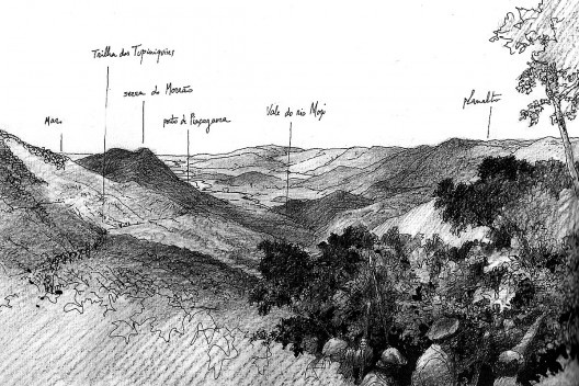 desenho de Vallandro Keating na abertura da primeira parte "o palco urbano e suas transformações" [p. 28 do livro]
