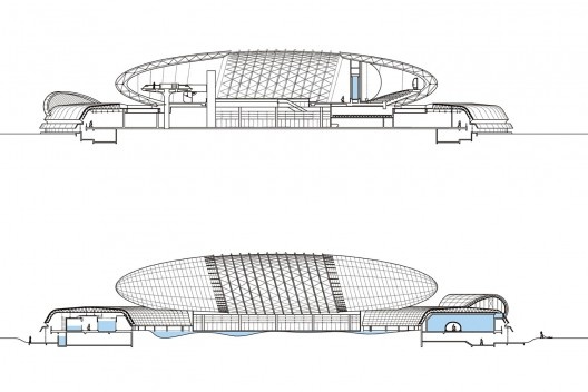 Bioparque Pantanal, cortes, Campo Grande MS. Arquiteto Ruy Ohtake, 2009-2022<br />Desenho divulgação 