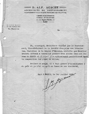 Certificación de Alfredo Agache sobre la colaboración de Estrada en su estudio [Colección familia Estrada]
