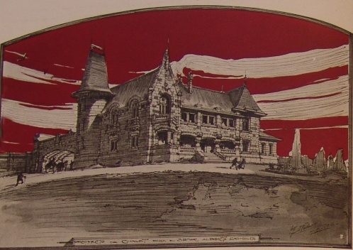 Progetto di chalet. Lámina LVIII. Biblioteca de la familia (Bares-Marletto) / Prima esposizione personale d´architettura nella repubblica Argentina. Op. Cit. <br />Mario Palanti 