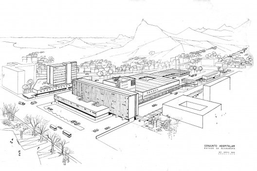 Perspectiva geral do conjunto Hospitalar, projeto de Garcia Roza [Acervo da familia de Garcia Roza]