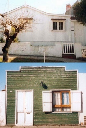Imagem 6. Na foto superior, uma casinha revestida em chapa; na inferior, uma casinha revestida em madeira. Ambas conservadas em estado original [levantamento pessoal]