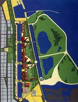 Concurso Nacional de Ideas y Plan Maestro para el Antiguo Puerto Madero, arquitectos Juan Manuel Borthagaray, Cristian Carnicer, Pablo Doval, Enrique García Espil, Mariana Leidemann, Carlos Marre, Rómulo Pérez, Antonio Tufaro y Eugenio Xaus, 1991-1992 [Corporación Puerto Madero]