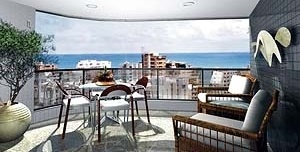 Figura 06 – Vista para o mar e o verde do manguezal. Representação da varanda do Edifício Alameda dos Pinheiros, Boa Viagem, veiculada em jornais dominicais [Moura Dubeux Engenharia, 2004]