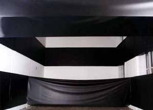 Impedimento, 2003. Adesivo vinilico sobre paredes. Escola de Artes Visuais do Parque Lage, Rio de Janeiro<br />Foto Vicente de Mello  [http://paginas.terra.com.br/arte/anaholck]