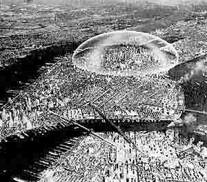 Buckminster Fuller, projeto para uma cúpula geodésica sobre Manhattam, 1962