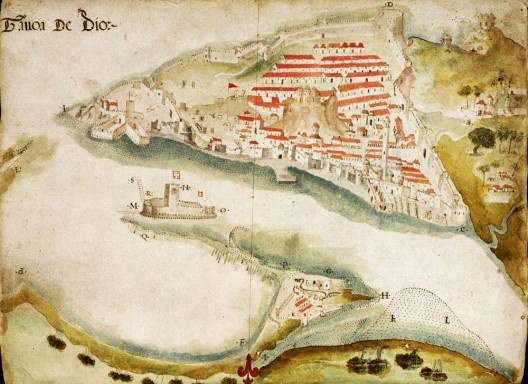 “Tavoa de Dio”, ilustração existente no Roteiro de Goa a Dio (1538-39) de D. João de Castro [Biblioteca Geral da Universidade de Coimbra]