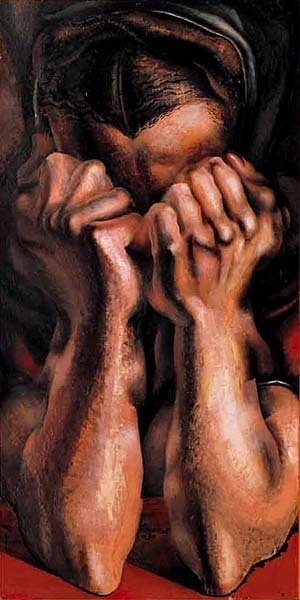 O choro, David Siqueiros, 1939. Esmalte sobre madeira prensada [XXIII Bienal Internacional de São Paulo]