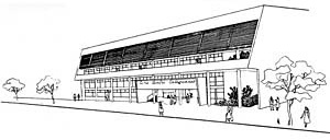Croquis do Cine-Teatro e Clube Social, 1953. Arquitetos Aldary Henrique Toledo e Carlos Leão.  [L’Architecture d'aujourd'hui. Paris, n. 42-43, 1952, p. 86]