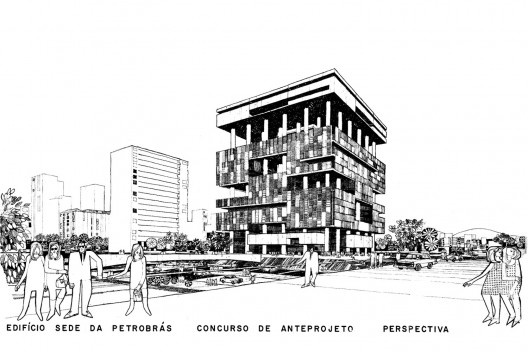 Edifício Petrobras, segundo projeto (construído), Rio de Janeiro, 1967. Arquitetos Luiz Forte Netto, José Maria Gandolfi, Roberto Luis Gandolfi, José Sanchotene e Vicente de Castro<br />Desenho Forte Gandolfi 