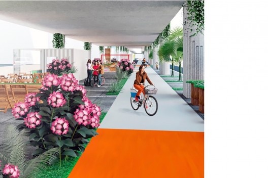 Trilhos Criativos, maquete eletrônica da área Q2: vista do percurso da ciclovia, Novo Hamburgo RS<br />Elaboração dos autores 