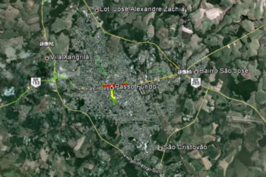 Fig. 1. Vista aérea da área em estudo, Passo Fundo [Mascaró, 2013]
