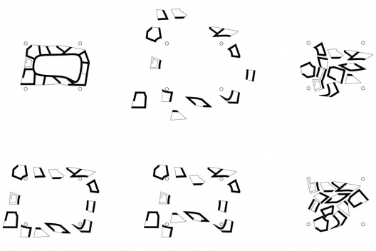 Terreiro "O Outro, o Mesmo", configurações diversas da planta, instalação de Carlos M. Teixeira<br />Desenho Carlos M. Teixeira 